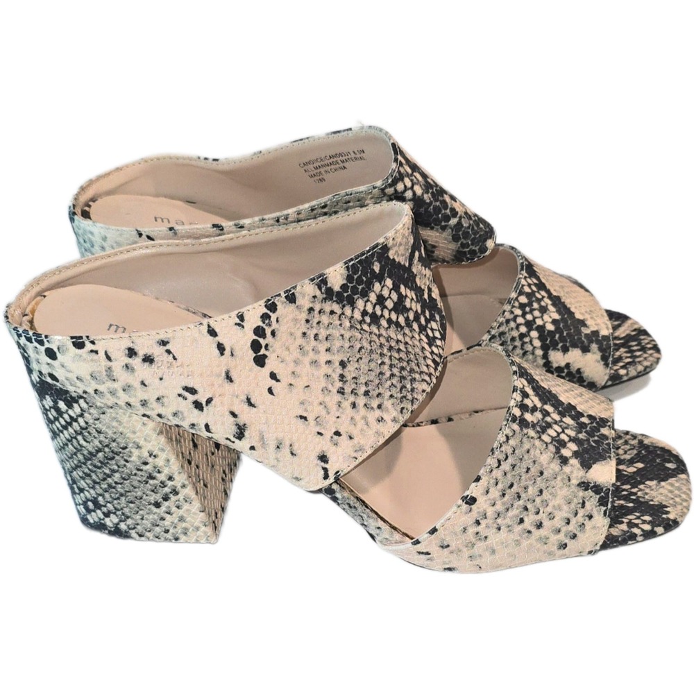 Madden Girl Candice Snakeskin Block Heel Mules Sandals Grey Cream Size 8.5M